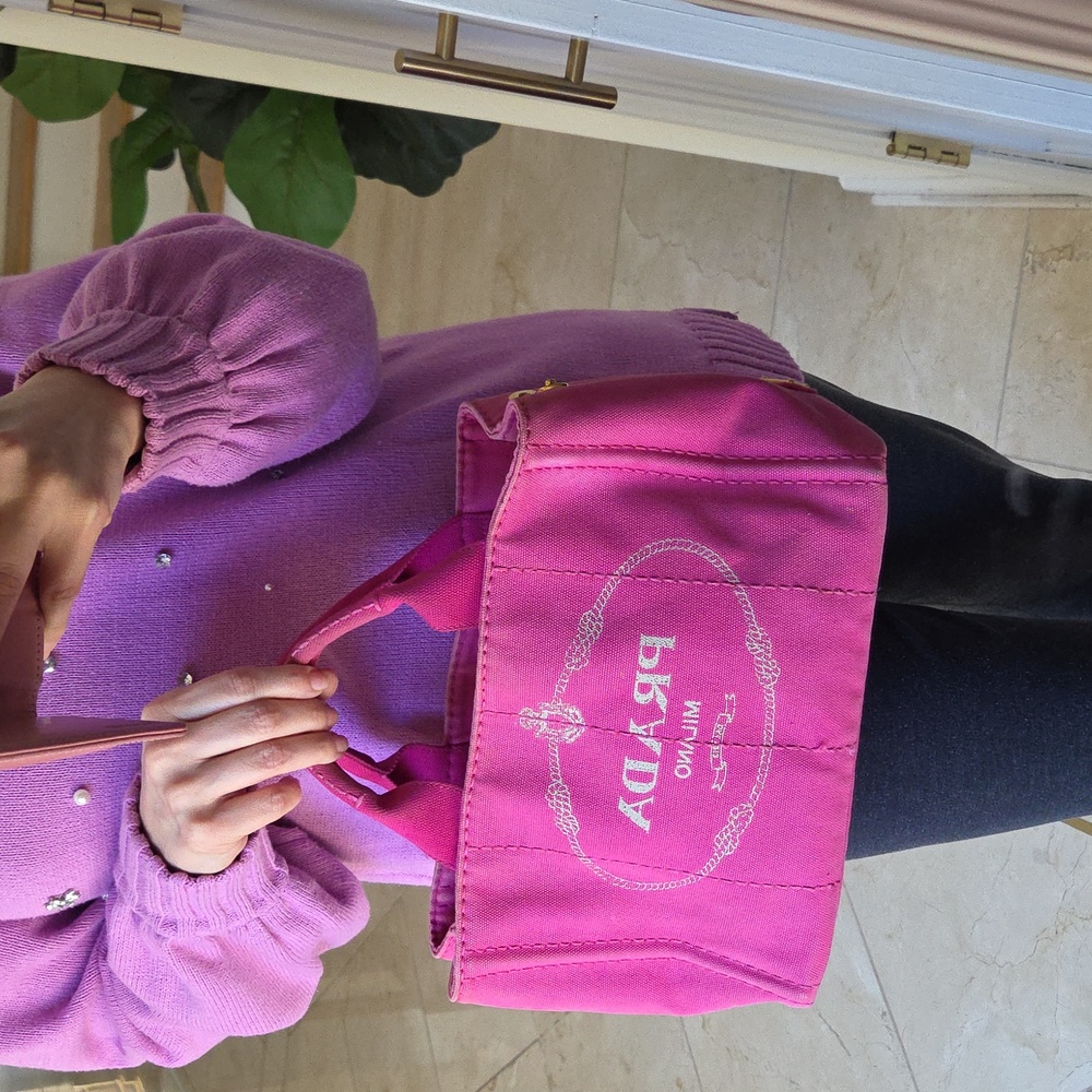 PRADA Signature Canapa Pink Tote Bag - Picture 11 of 17